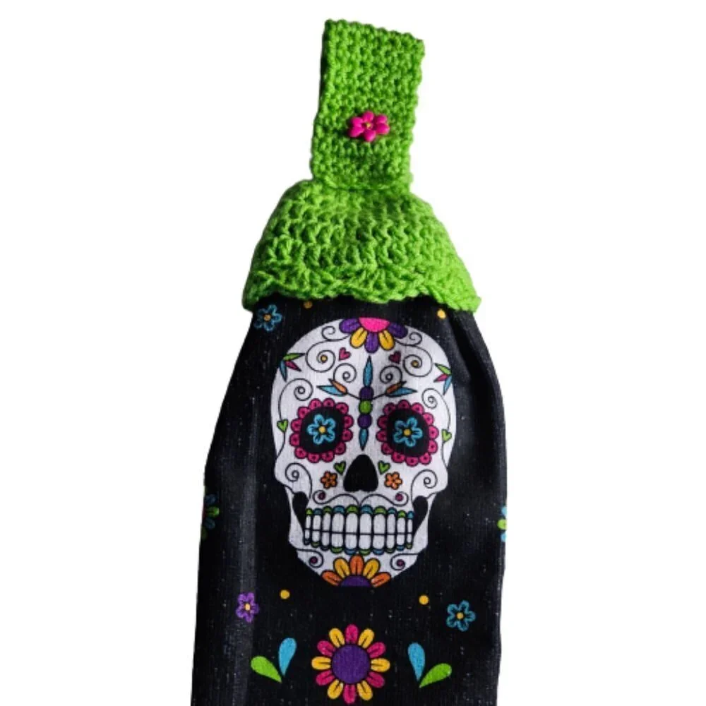 Day of the Dead Towel with Handmade Crochet Topper